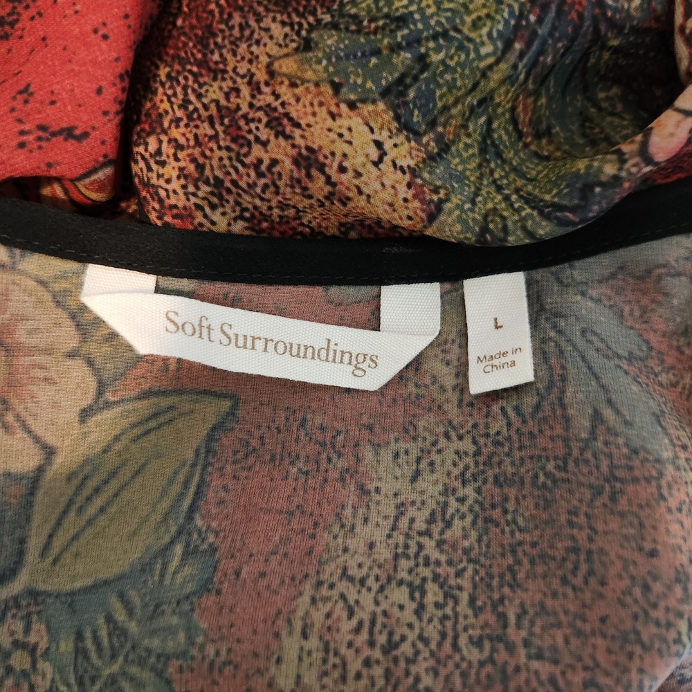 Soft Surroundings Long Kimono Duster Floral Boho Open Front Red Size Large - Picture 8 of 9